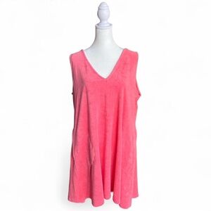 LAKE Pajamas French Terry V-Neck Dress XXL Coral Sleeveless Cotton Modal Pockets
